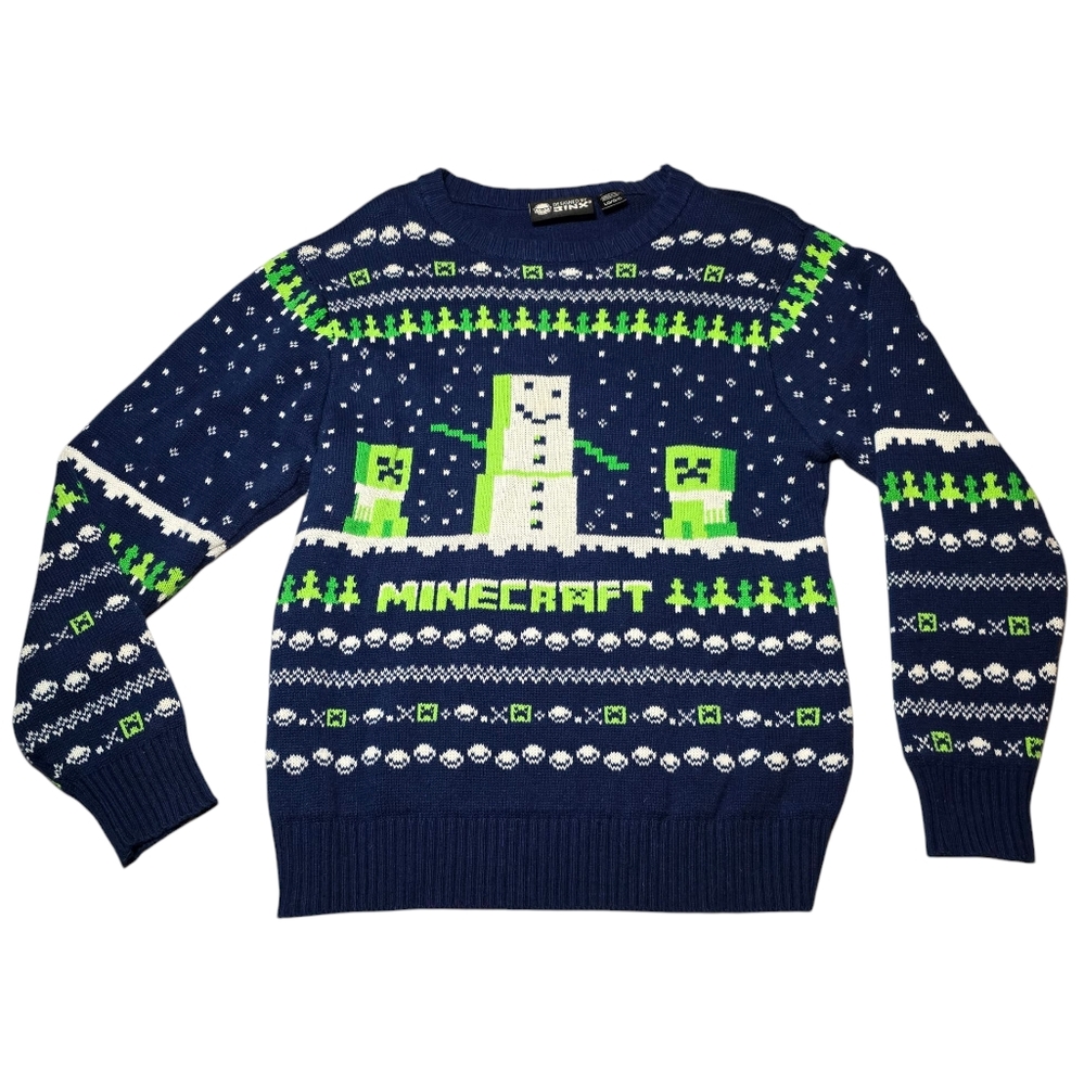 Large JINX Minecraft Creeper Snowman Blue Green Holiday Sweater